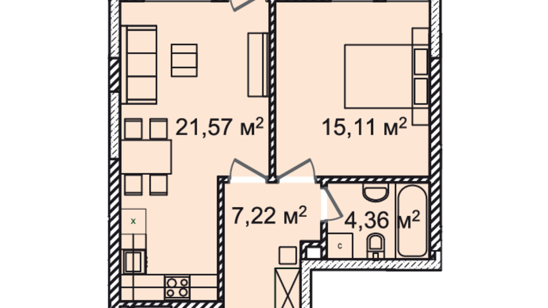 Планировка 1-комнатной квартиры в ЖК Montreal House 50.24 м², фото 226973