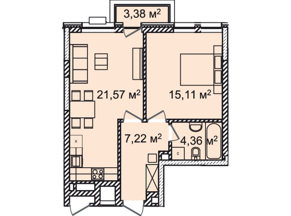 Планування 1-кімнатної квартири в ЖК Montreal House 50.15 м², фото 226973 Планування 1-кімнатної квартири в ЖК Montreal House 50.15 м², фото 226973