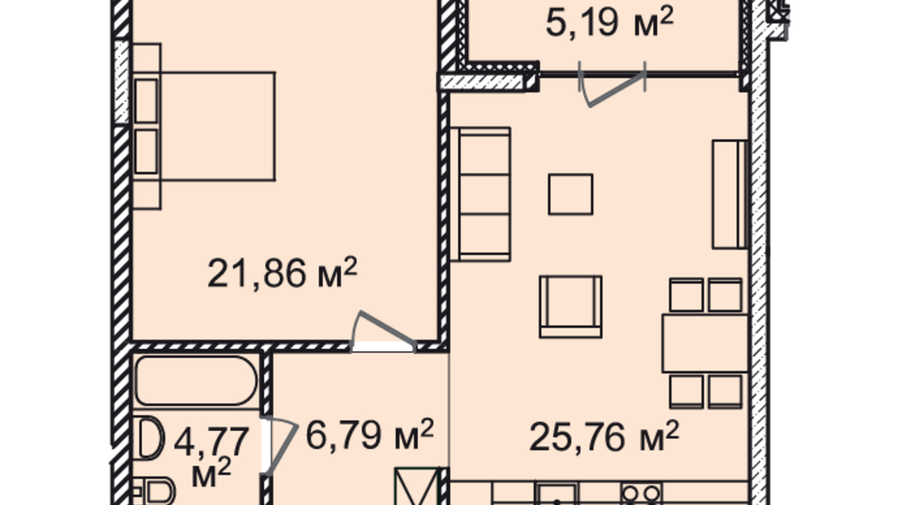 Планування 1-кімнатної квартири в ЖК Montreal House 64.32 м², фото 226974