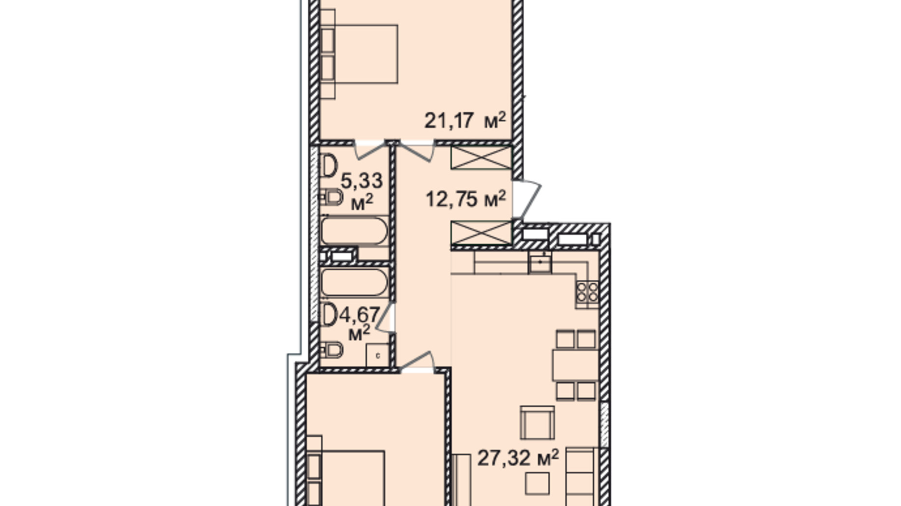 Планировка 2-комнатной квартиры в ЖК Montreal House 102.61 м², фото 226976