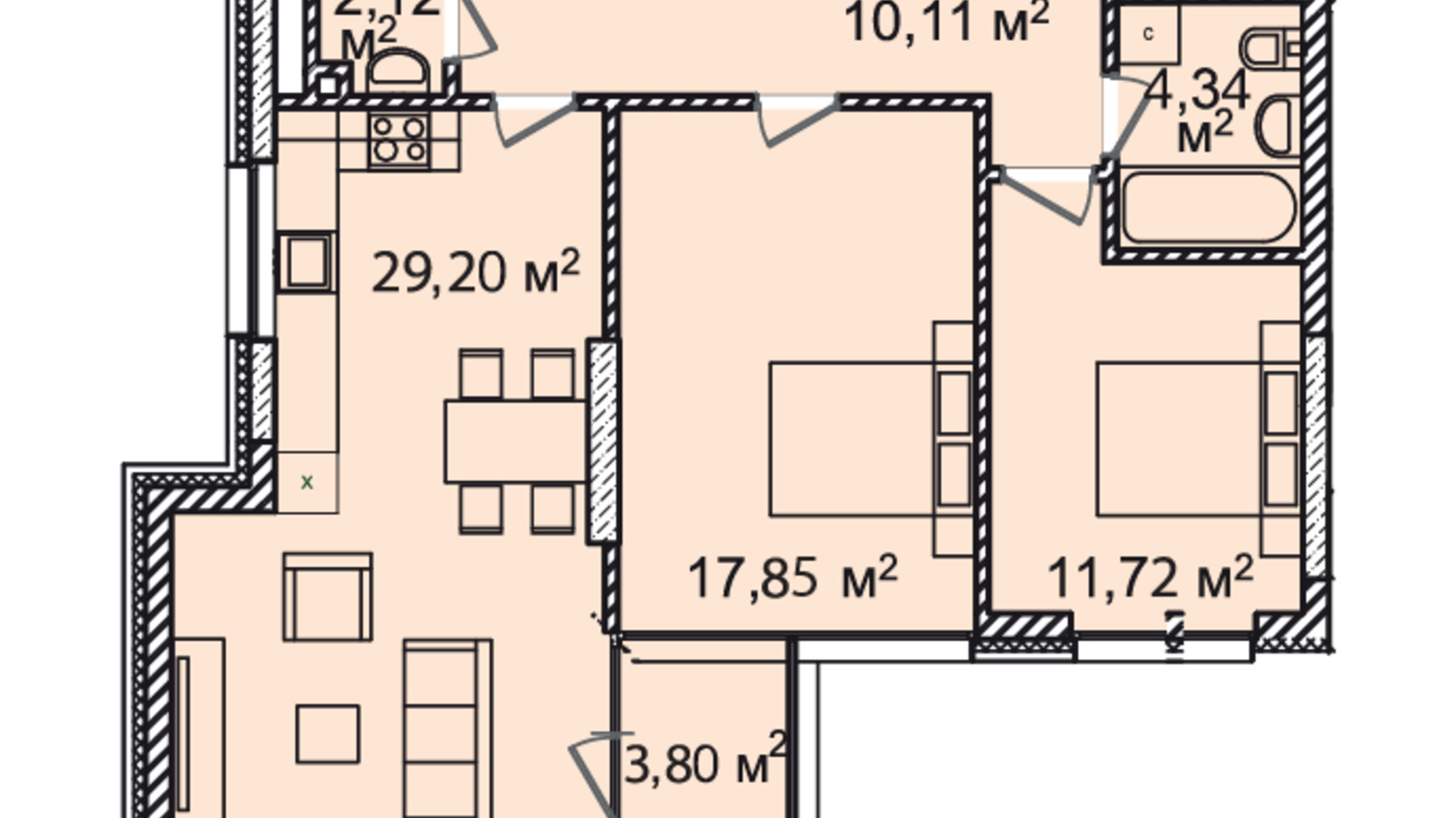 Планування 2-кімнатної квартири в ЖК Montreal House 76.87 м², фото 226978