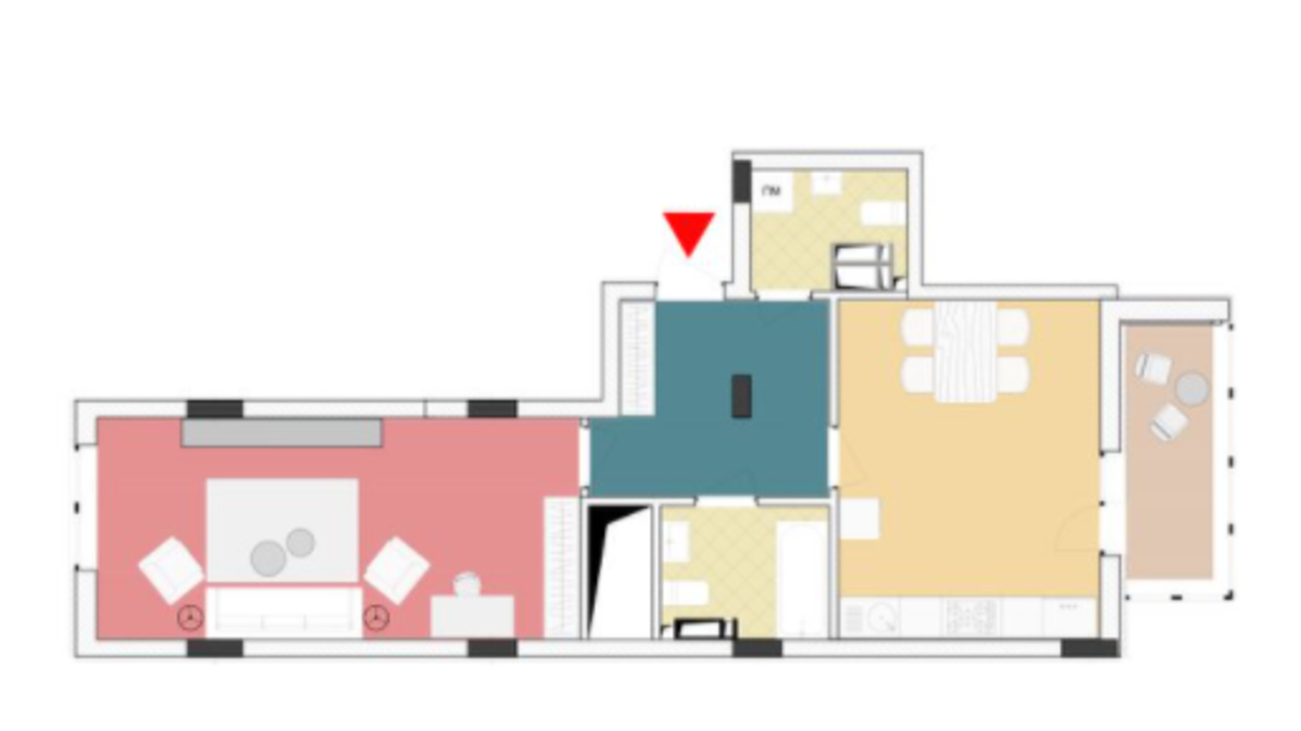 Планировка 1-комнатной квартиры в ЖК Wellspring 61.08 м², фото 227268