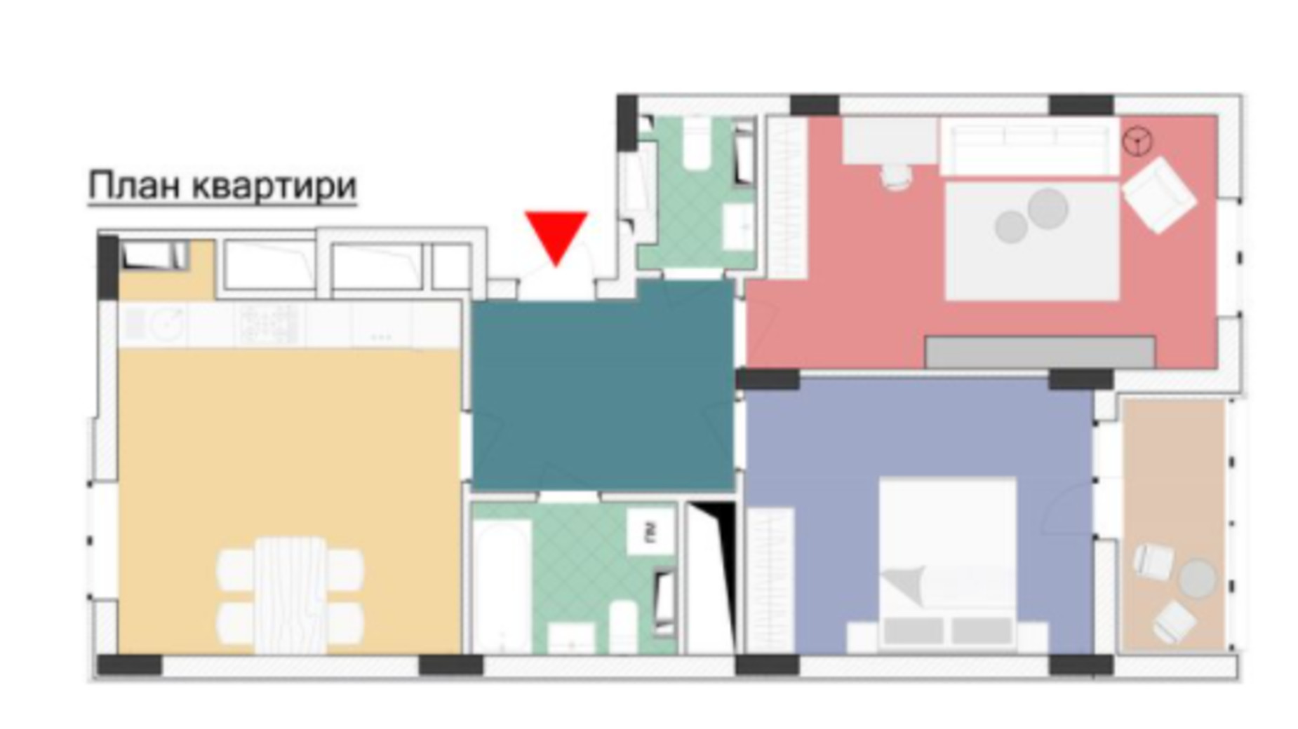 Планировка 2-комнатной квартиры в ЖК Wellspring 71.95 м², фото 227270