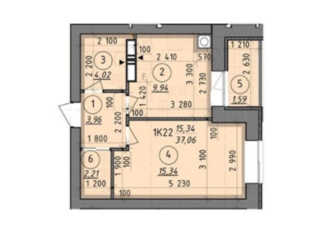 ЖК Французький Бульвар: планування 1-кімнатної квартири 37.16 м²
