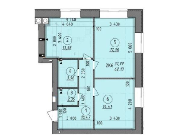 ЖК Французский Бульвар: планировка 2-комнатной квартиры 62.13 м²