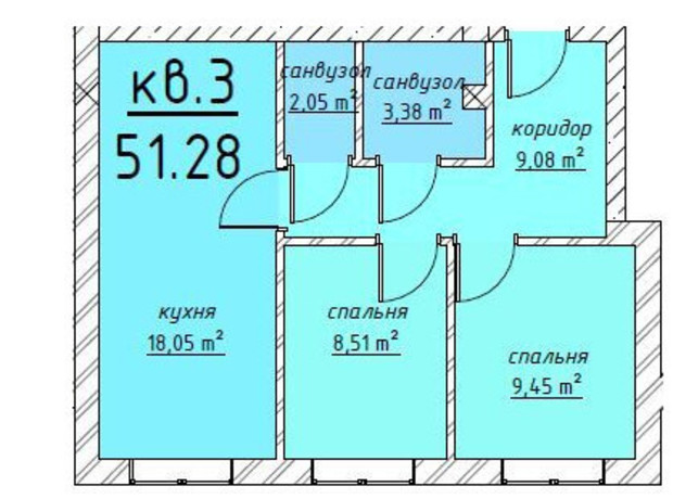 ЖК Lemberg: планировка 2-комнатной квартиры 51 м²