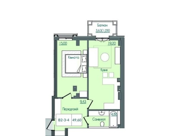 КБ Консул: планування 1-кімнатної квартири 49.6 м²