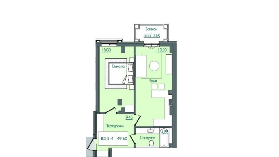 Планировка 1-комнатной квартиры в КД Консул 49.6 м², фото 228233