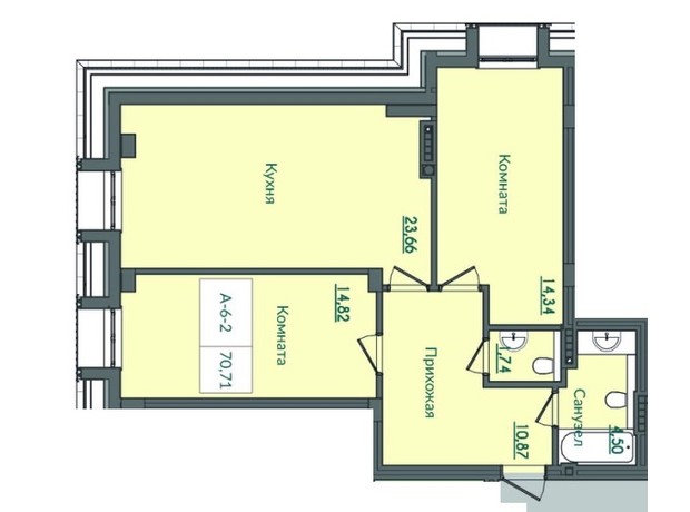 КБ Консул: планування 2-кімнатної квартири 70.71 м²