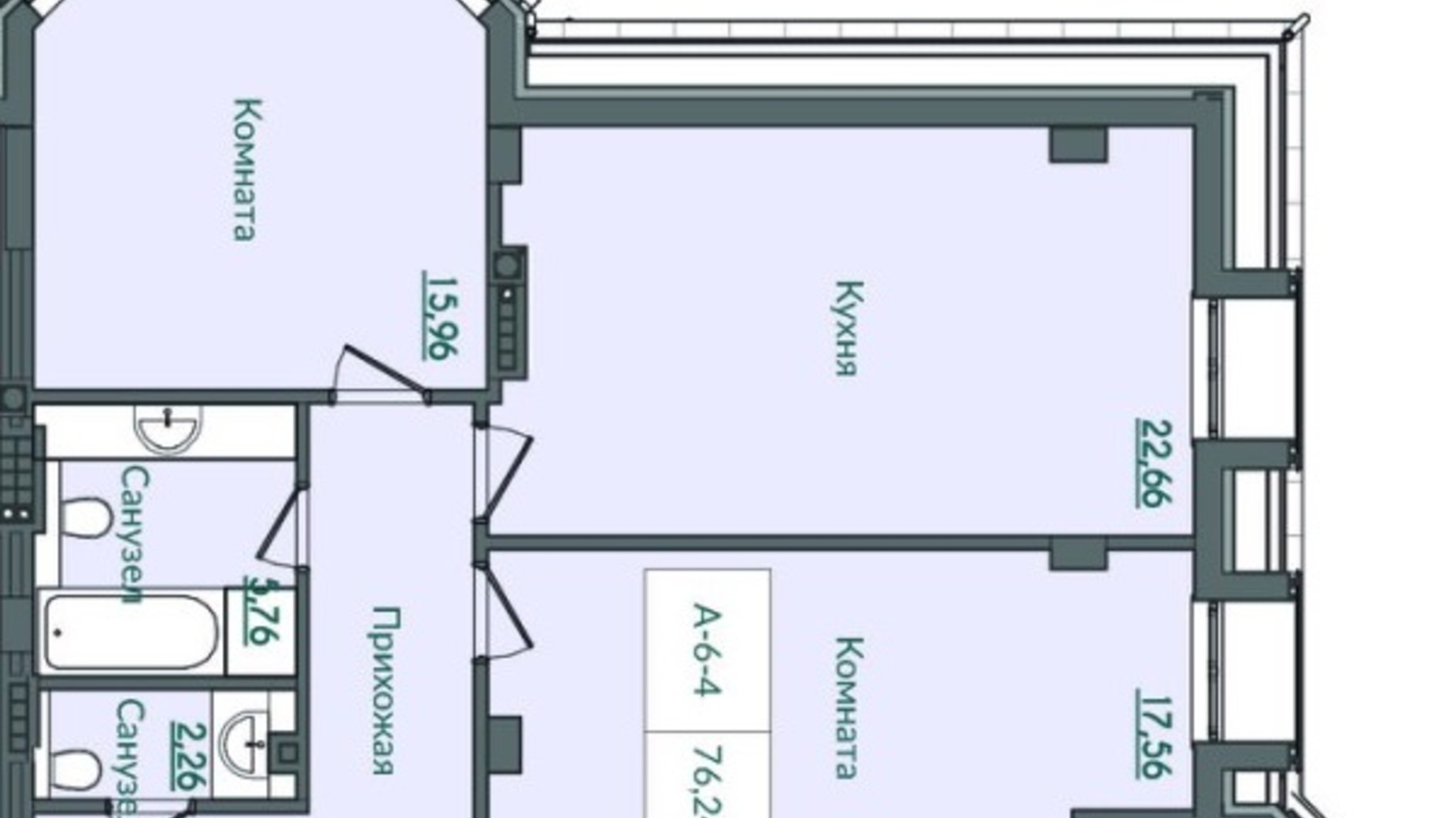 Планировка 2-комнатной квартиры в КД Консул 76.24 м², фото 228240