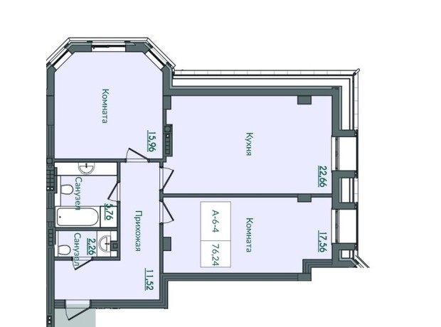 КД Консул: планировка 2-комнатной квартиры 76.24 м²