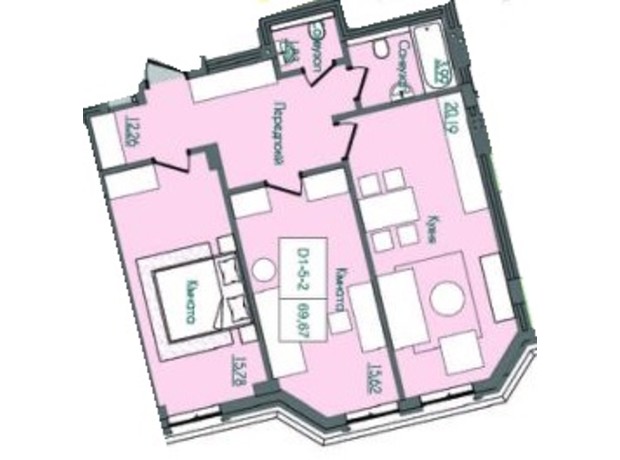 КБ Консул: планування 2-кімнатної квартири 69.67 м²