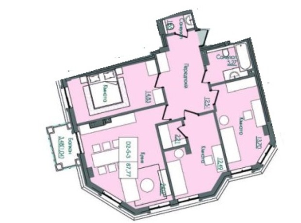 КД Консул: планировка 3-комнатной квартиры 87.88 м²