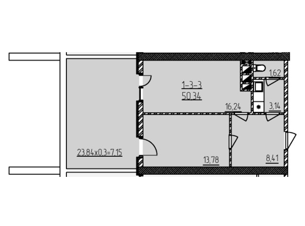 БЦ Kadorr City: планировка помощения 50.34 м²