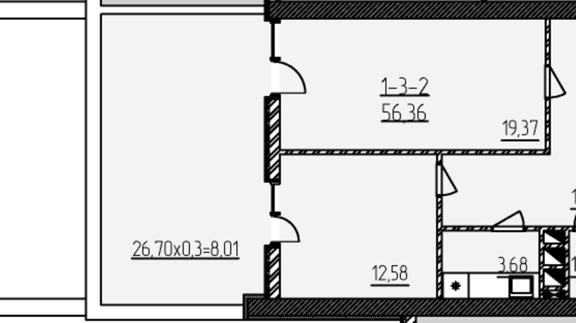 Планування приміщення в БЦ Kadorr City 56.36 м², фото 228513