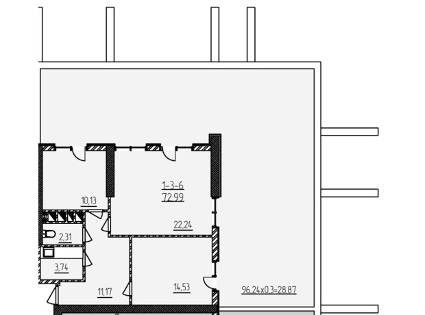 БЦ Kadorr City: планировка помощения 72.99 м²