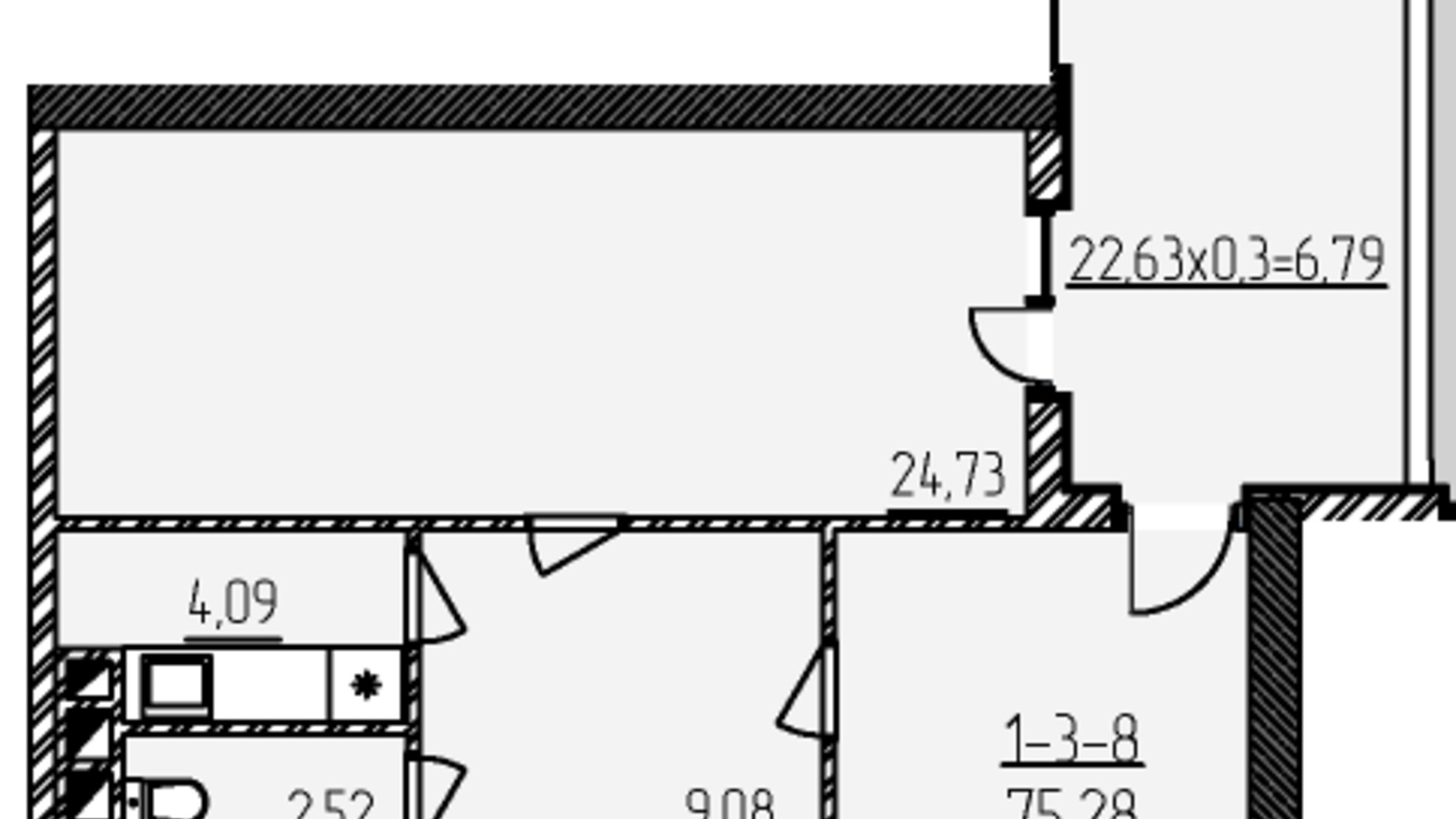Планування приміщення в БЦ Kadorr City 75.28 м², фото 228515