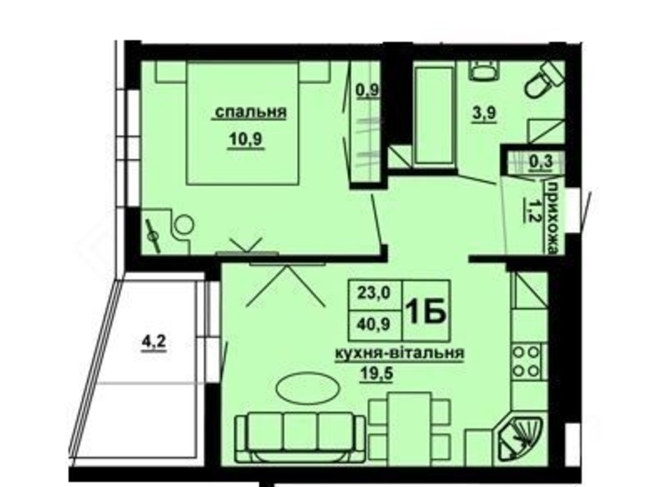 Планировка 1-комнатной квартиры в ЖК Доминиканский 40.9 м², фото 228566 Планировка 1-комнатной квартиры в ЖК Доминиканский 40.9 м², фото 228566