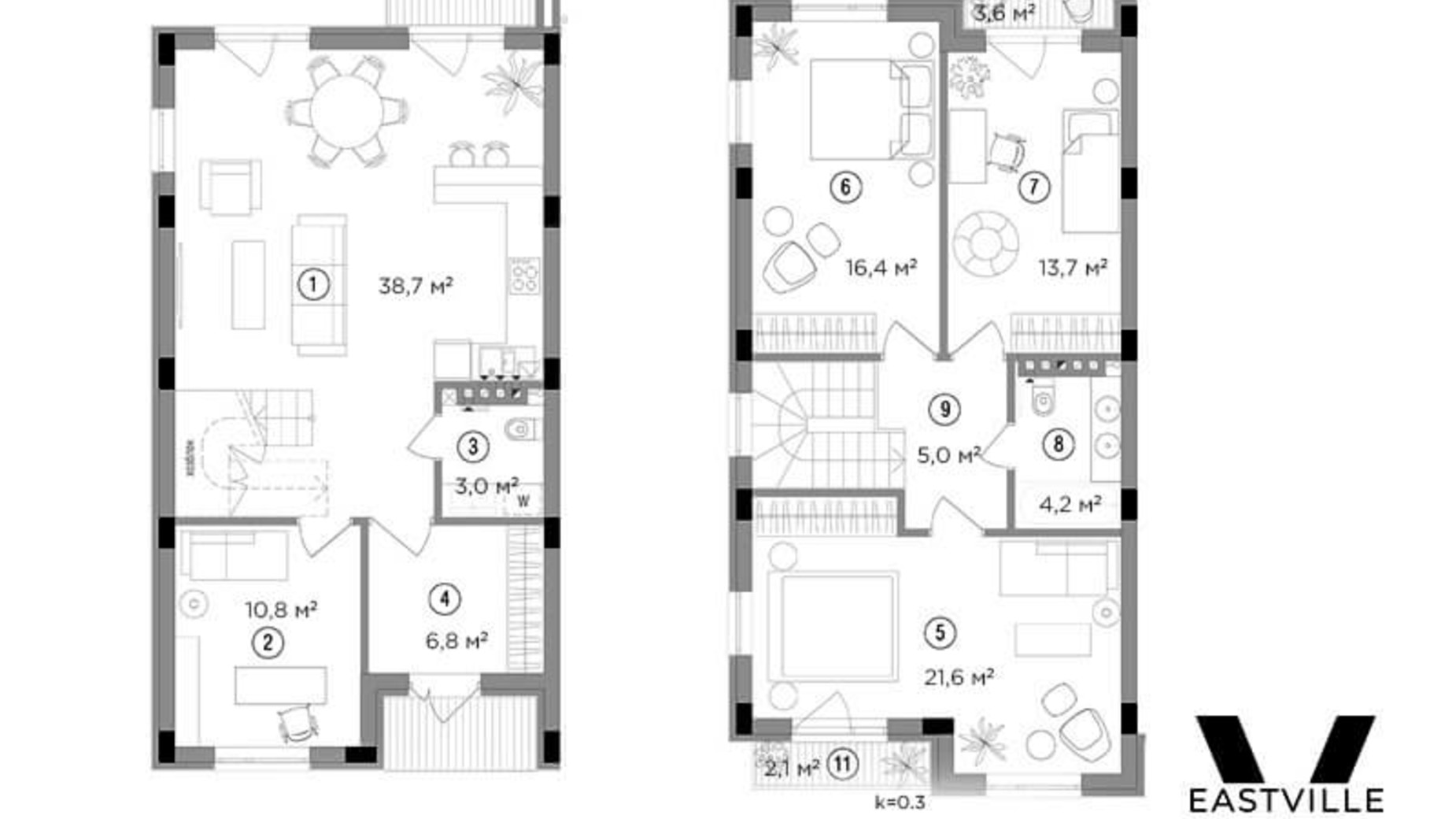 Планировка много­уровневой квартиры в Таунхаус Eastville 122 м², фото 228686
