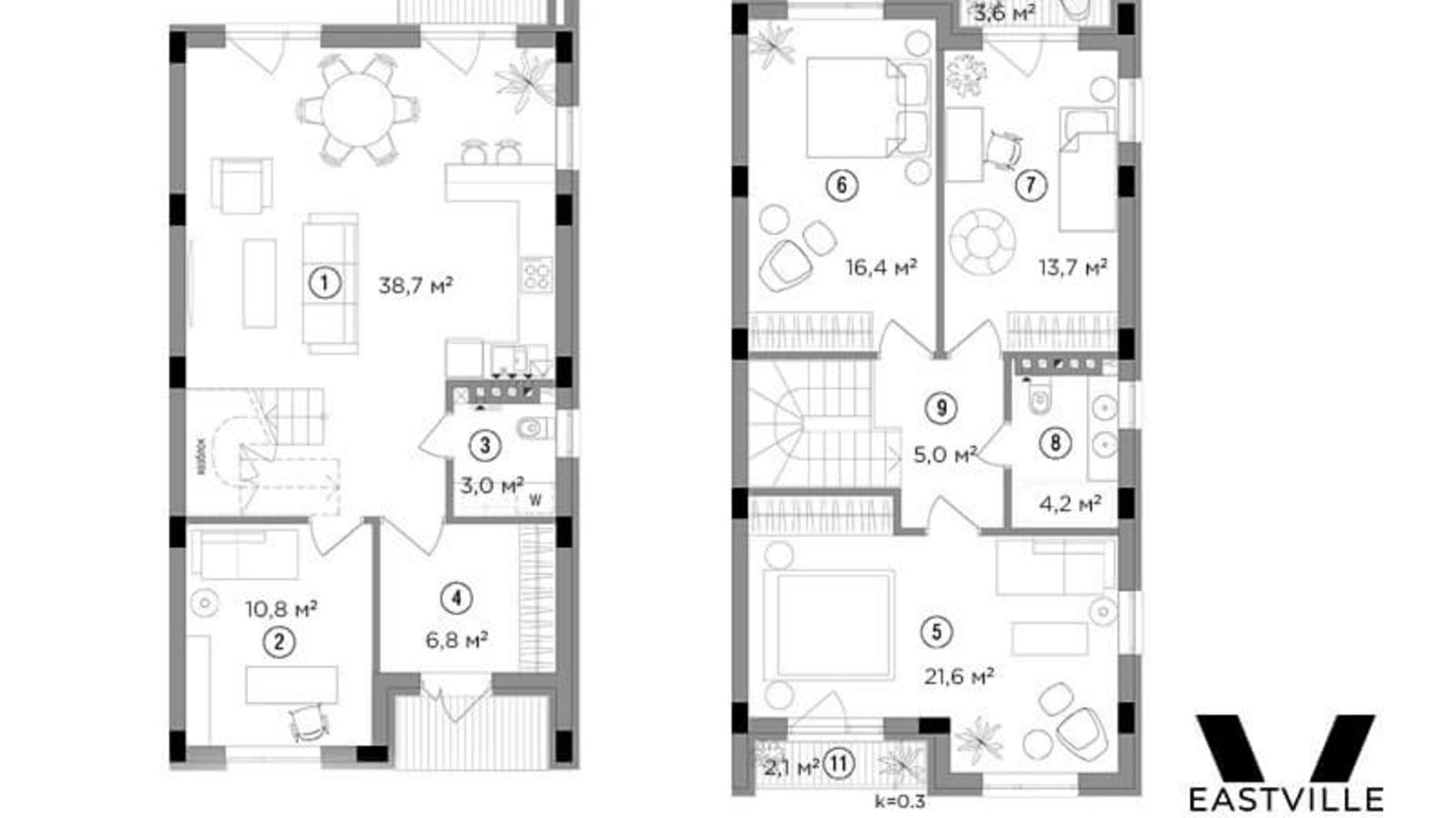 Планировка много­уровневой квартиры в Таунхаус Eastville 122 м², фото 228687