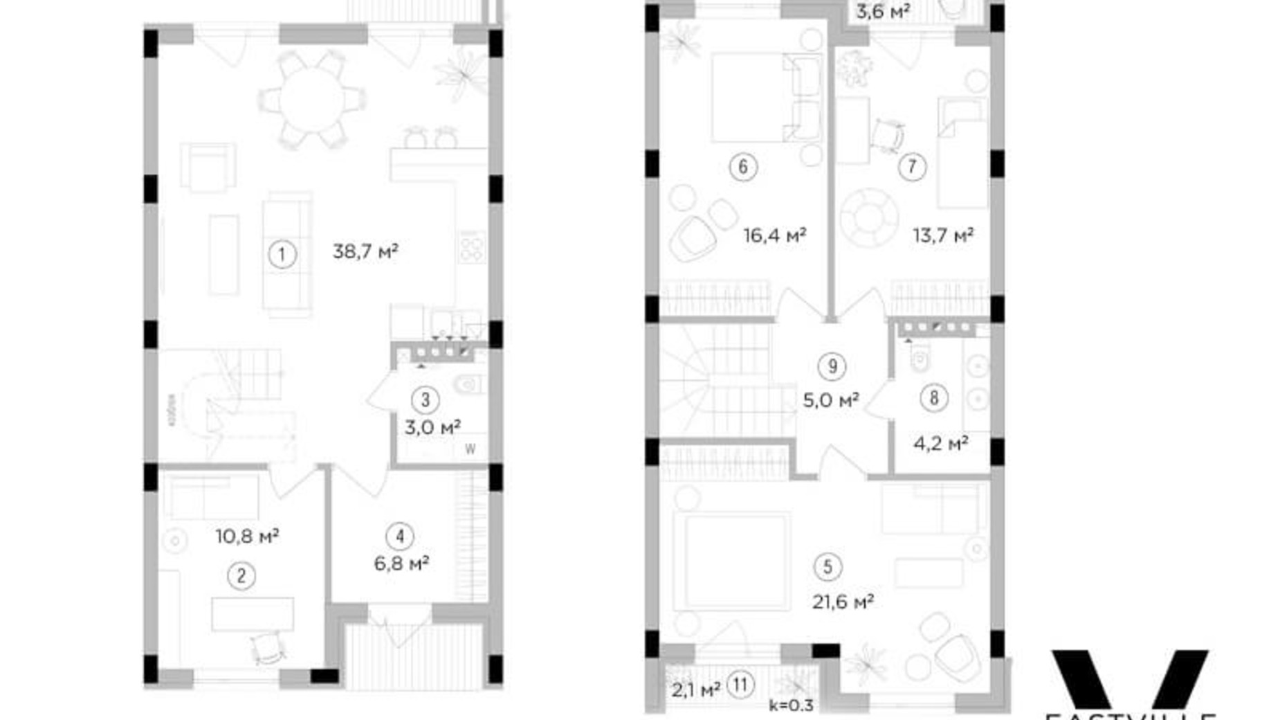 Планировка много­уровневой квартиры в Таунхаус Eastville 122 м², фото 228688