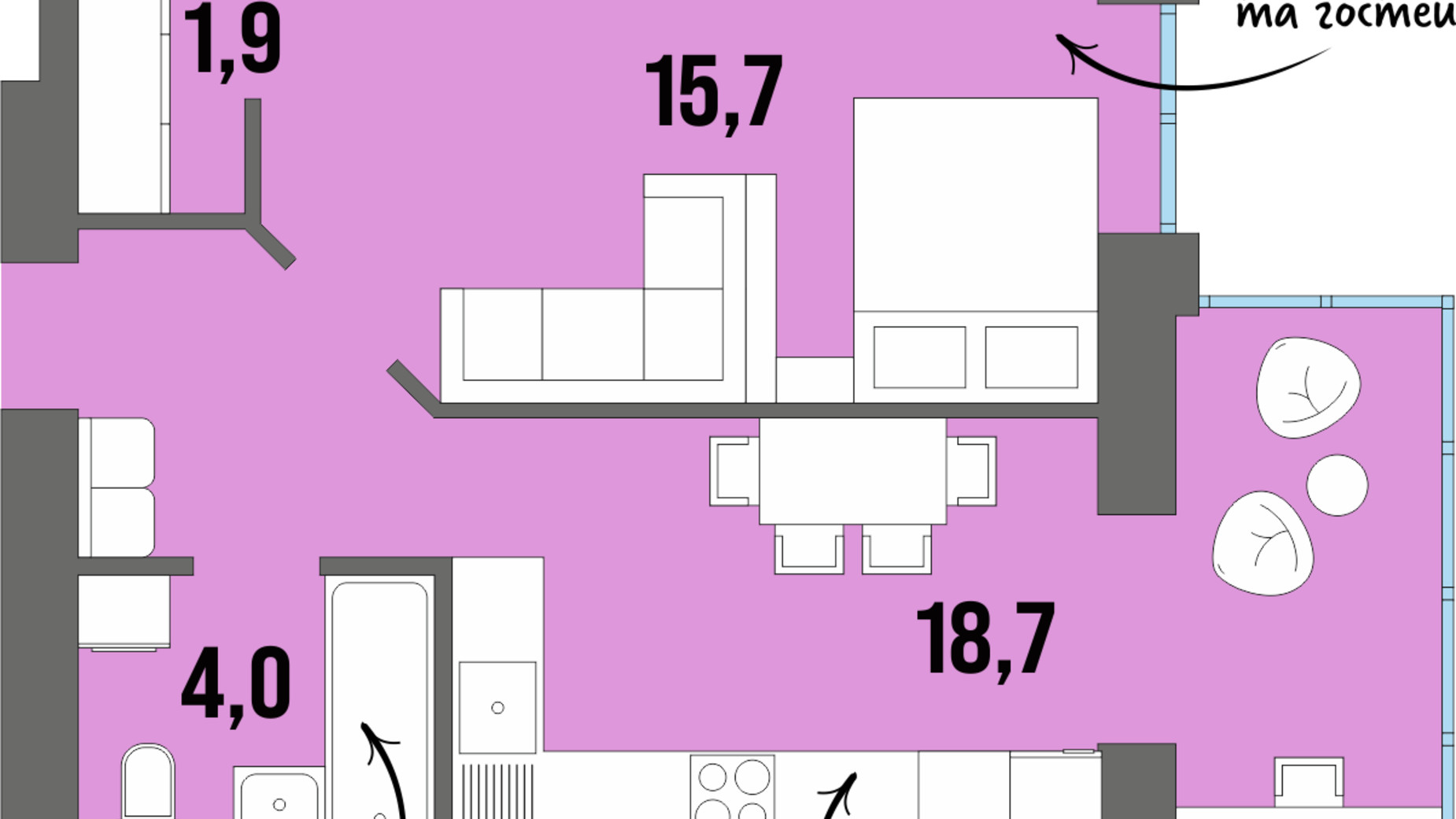 Планировка 1-комнатной квартиры в ЖК Dream Town 43.2 м², фото 228751