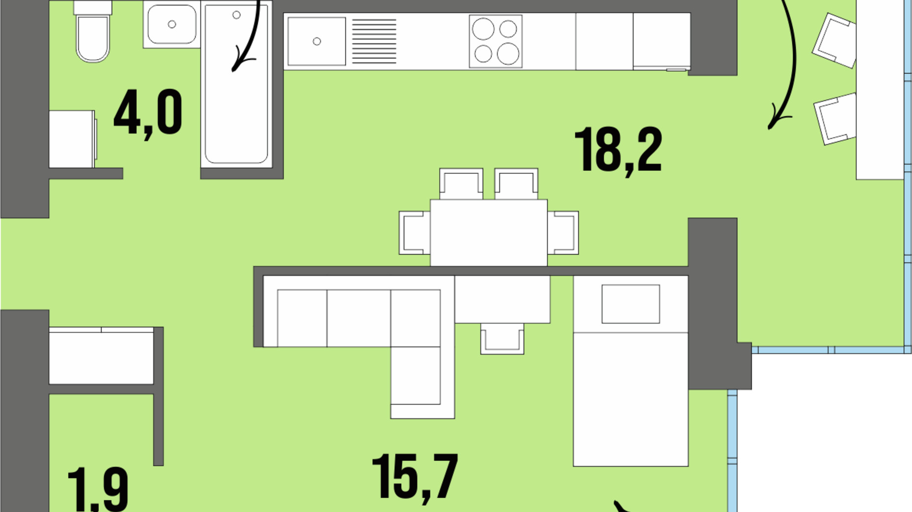 Планування 1-кімнатної квартири в ЖК Dream Town 42.9 м², фото 228753