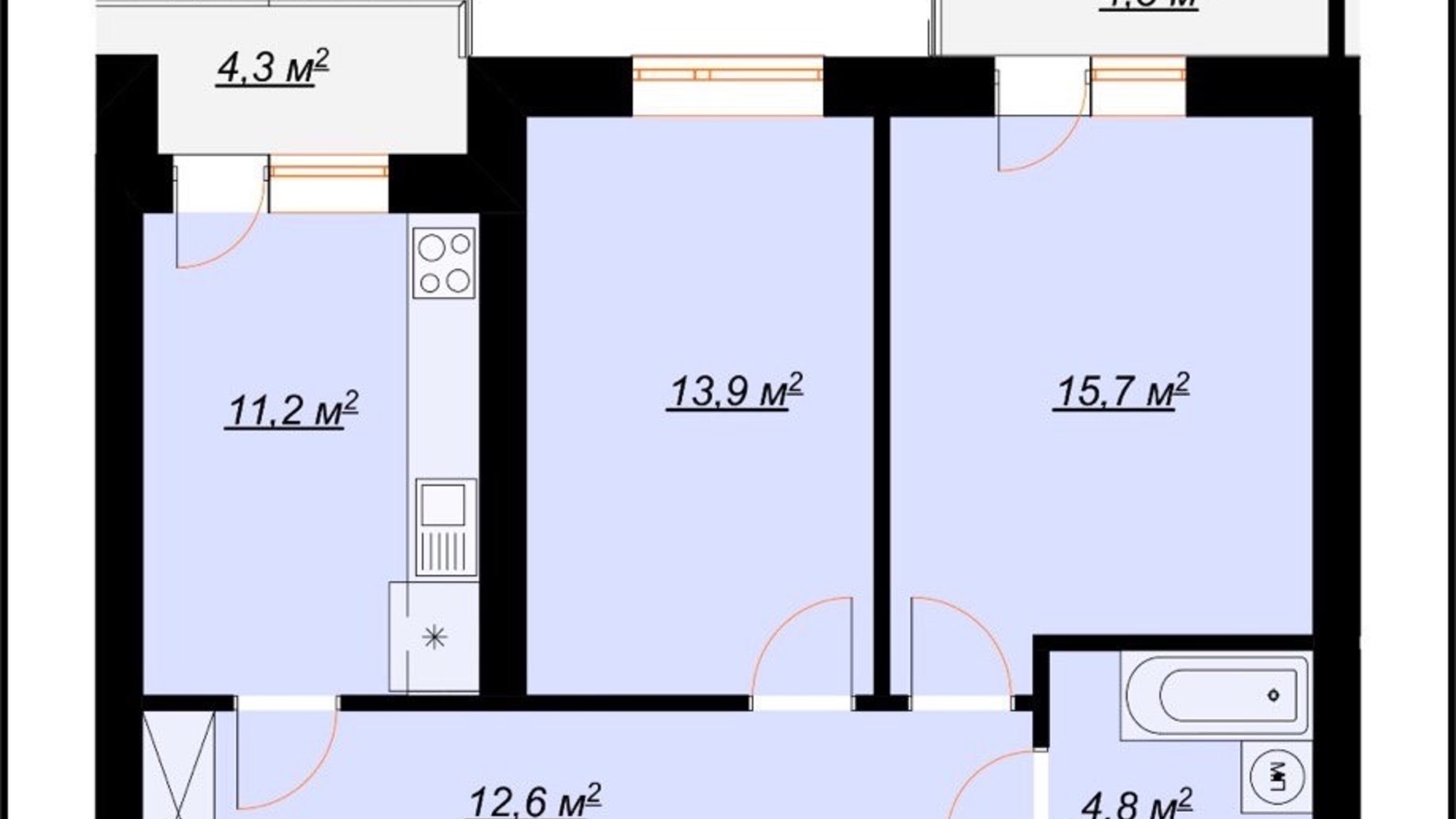 Планування 2-кімнатної квартири в ЖК Арт Хаус 2 60 м², фото 228786