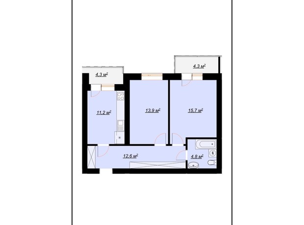 ЖК Арт Хаус 2: планировка 2-комнатной квартиры 60 м²
