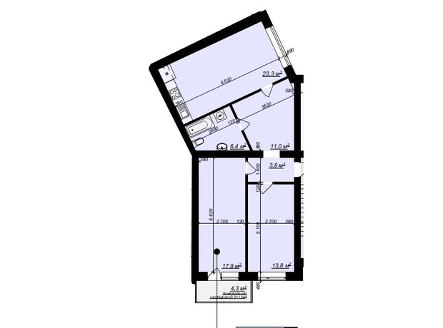 ЖК Арт Хаус 2: планировка 2-комнатной квартиры 77.3 м²