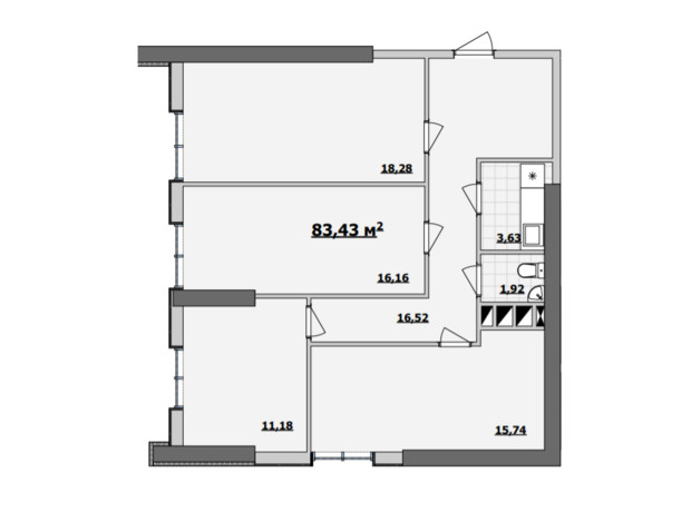 БЦ Kadorr City: планировка помощения 83.43 м²