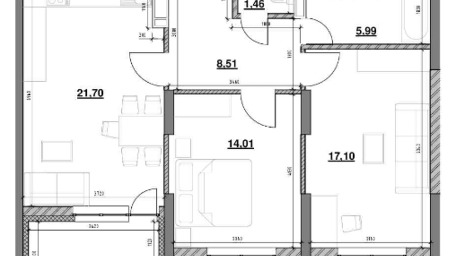 Планування 2-кімнатної квартири в ЖК Ok'Land 75.11 м², фото 229135