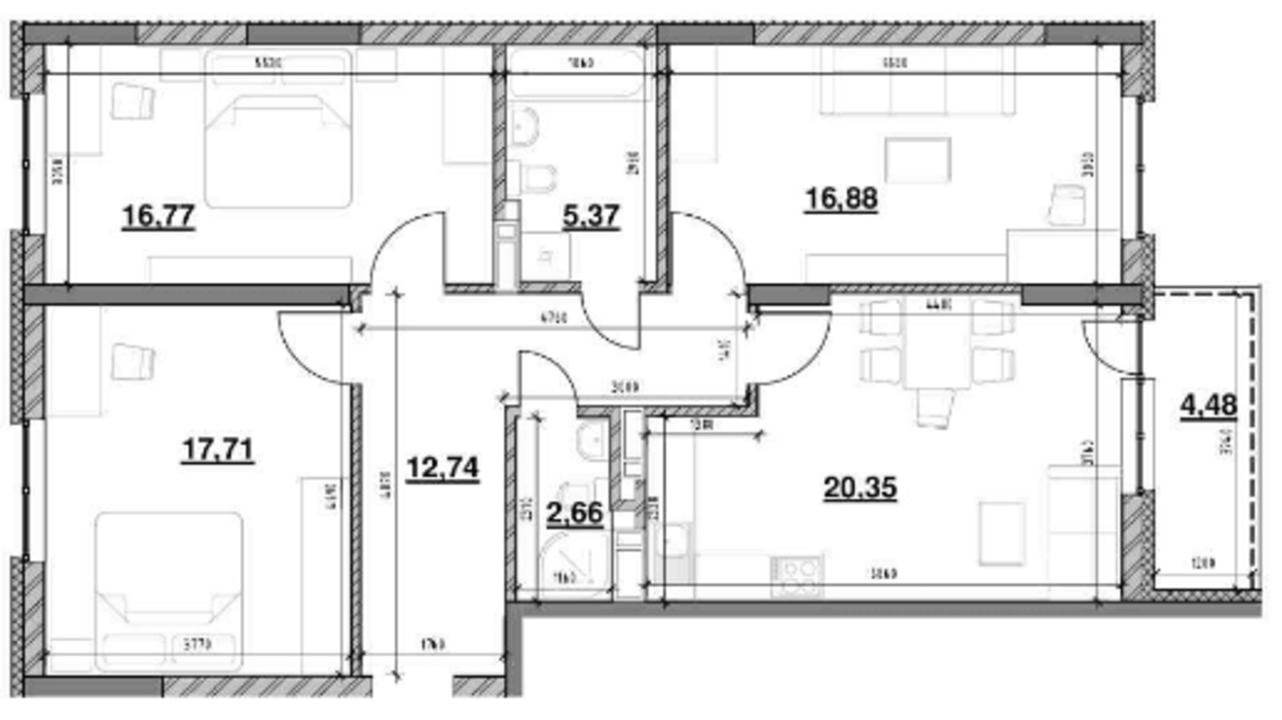 Планировка 3-комнатной квартиры в ЖК Ok'Land 96.96 м², фото 229137