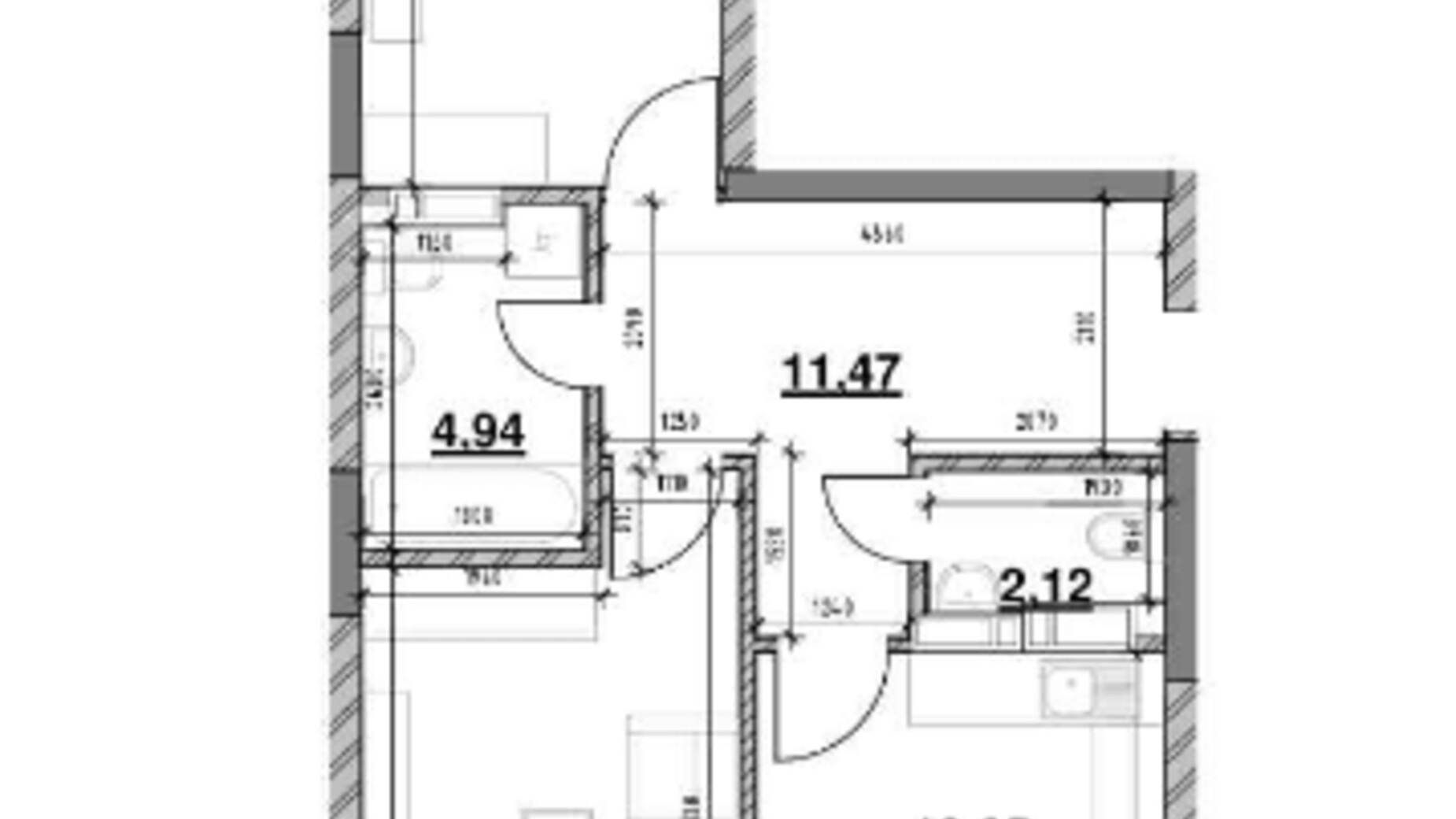 Секция 2, дом 2, квартира 2-комнатная, общая площадь 73.98 м² Планировка 2-комнатной квартиры в ЖК Ok'Land 73.98 м², фото 229143