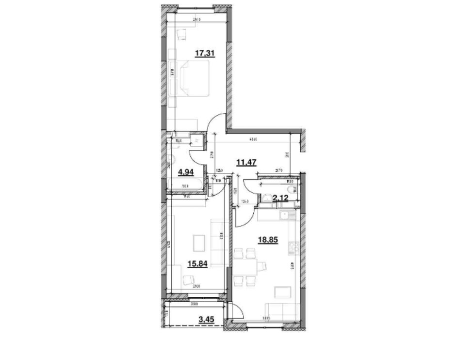 Планировка 2-комнатной квартиры в ЖК Ok`Land 73.98 м², фото 229143 Планировка 2-комнатной квартиры в ЖК Ok`Land 73.98 м², фото 229143