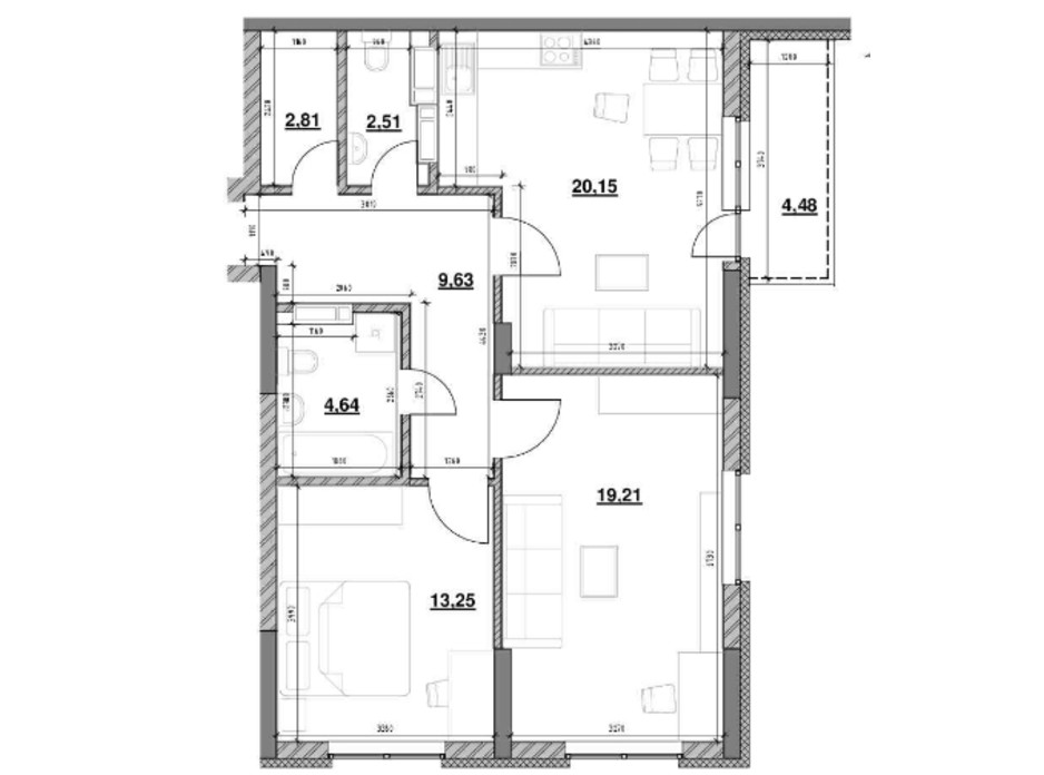 Планировка 2-комнатной квартиры в ЖК Ok`Land 76.68 м², фото 229146 Планировка 2-комнатной квартиры в ЖК Ok`Land 76.68 м², фото 229146