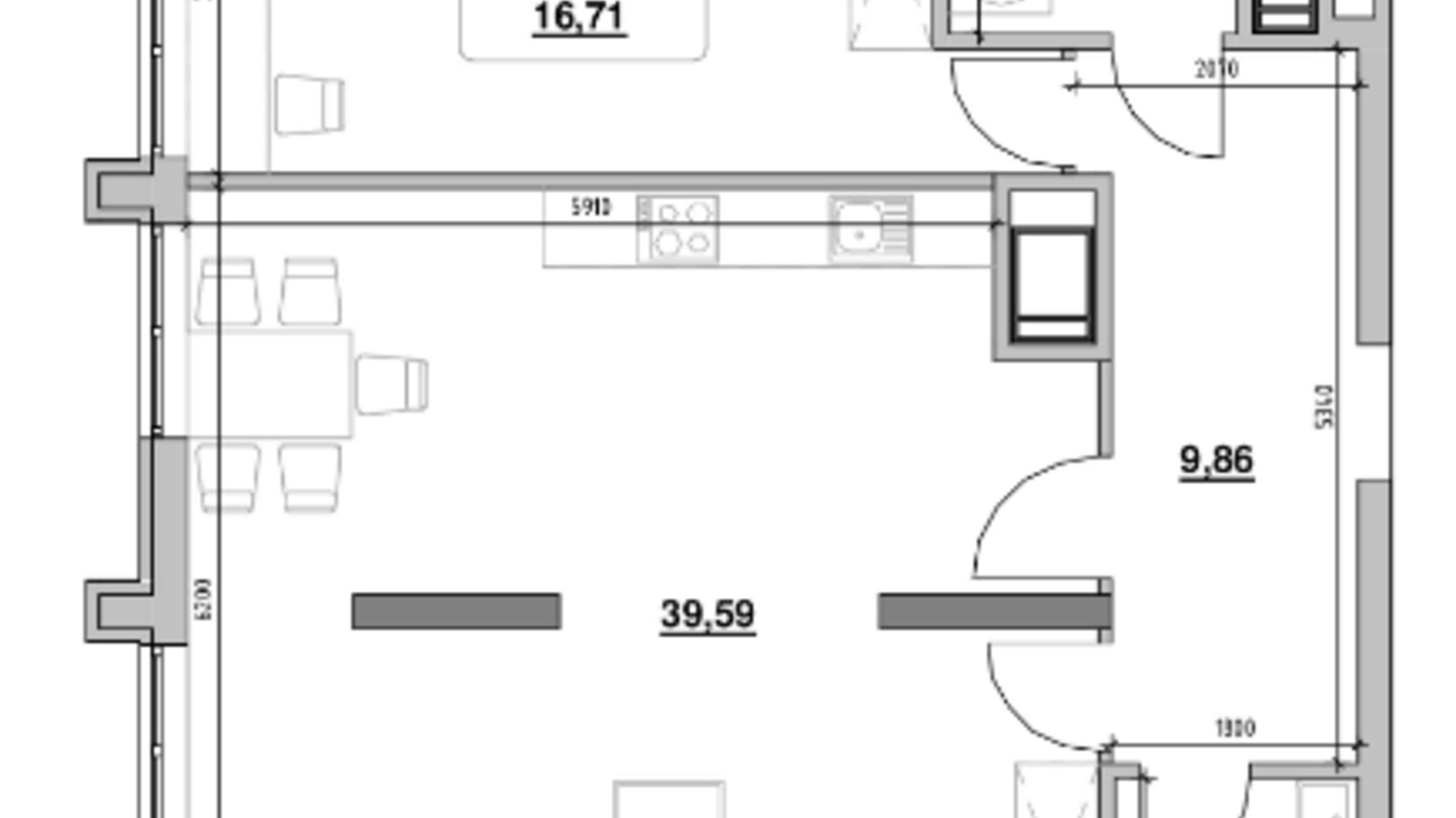 Планування 1-кімнатної квартири в ЖК Nordica Residence 72.68 м², фото 229149