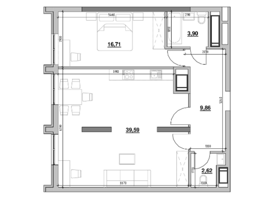 Планування 1-кімнатної квартири в ЖК Nordica Residence 72.68 м², фото 229149 Планування 1-кімнатної квартири в ЖК Nordica Residence 72.68 м², фото 229149