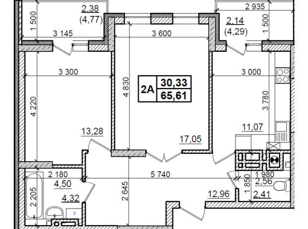 ЖК Оазис Буковины: планировка 2-комнатной квартиры 65.61 м²