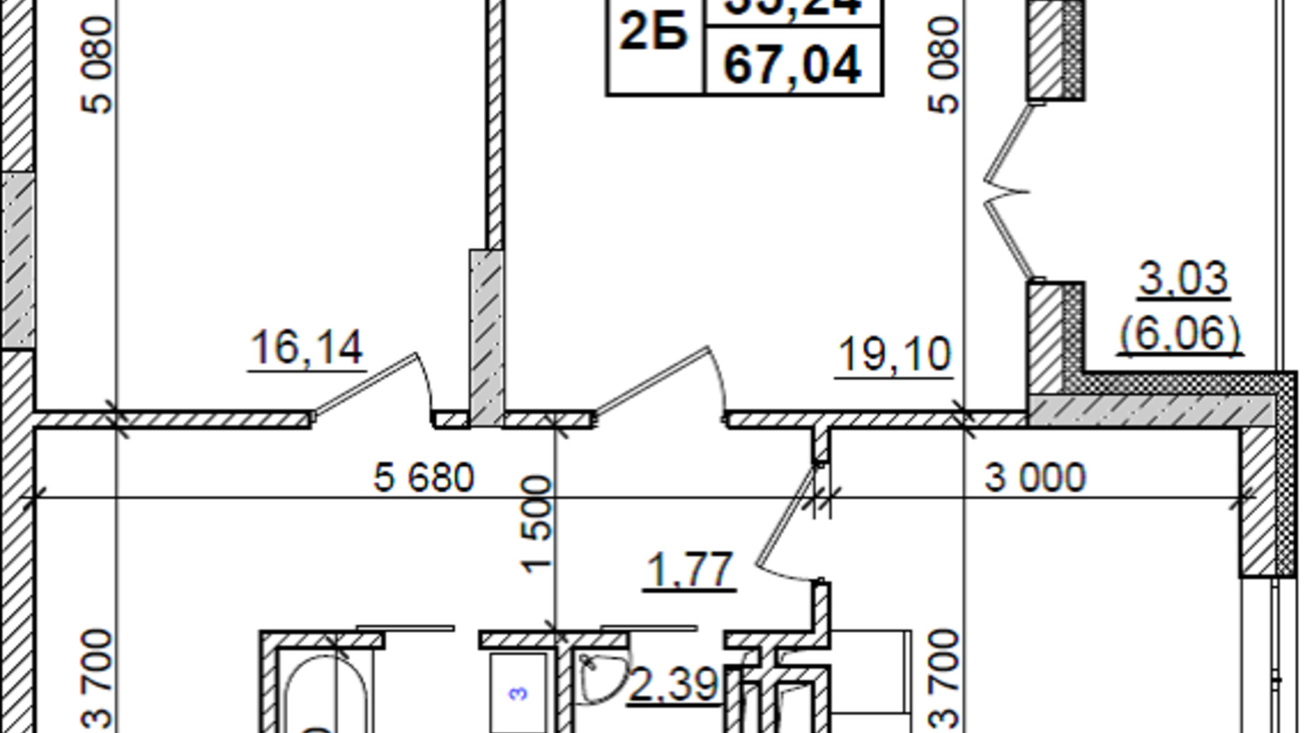 Планировка 2-комнатной квартиры в ЖК Оазис Буковины 67.04 м², фото 229505