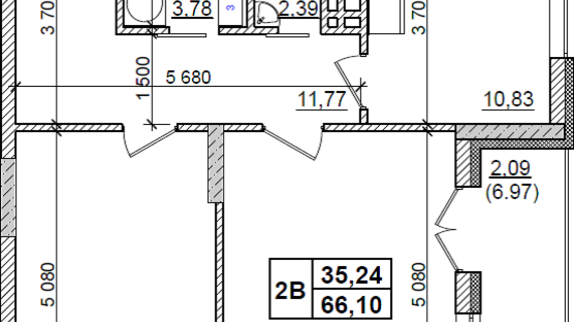 Планування 2-кімнатної квартири в ЖК Оазис Буковини 66.1 м², фото 229509