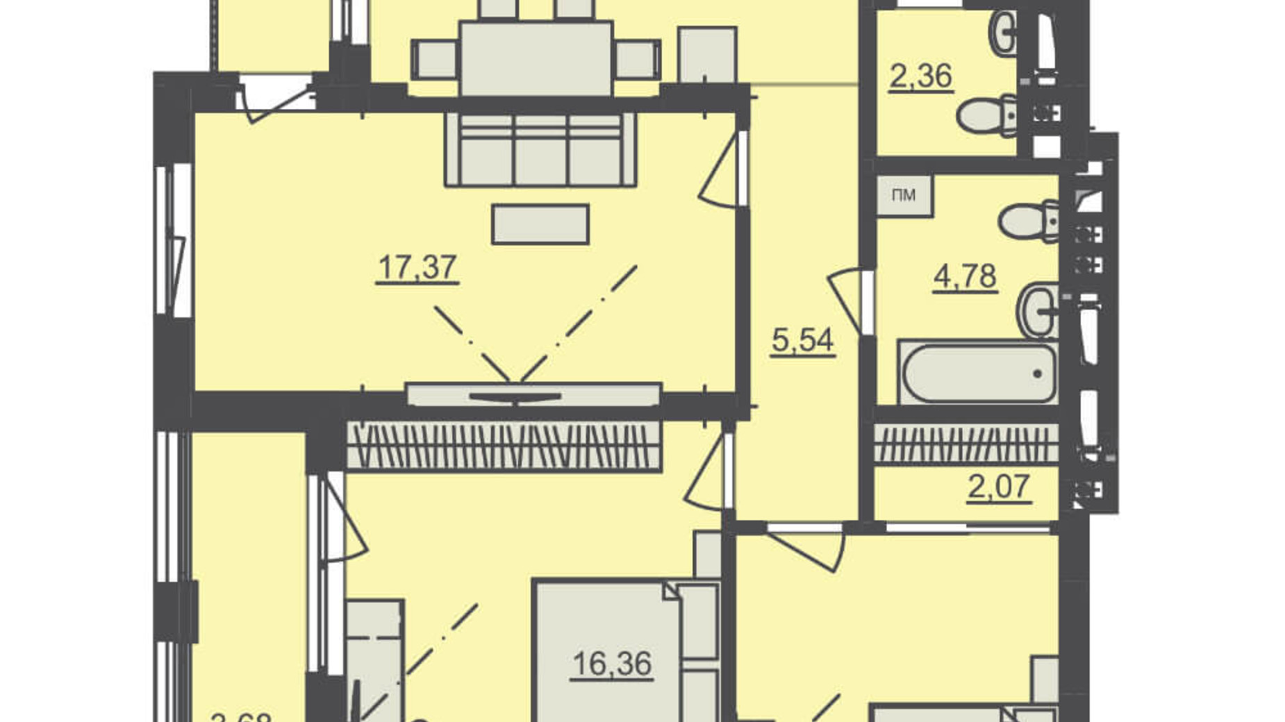 Планування 3-кімнатної квартири в ЖК Семицвіт 83.8 м², фото 229539