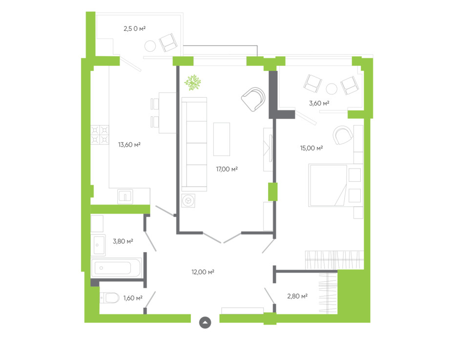 Планировка 2-комнатной квартиры в ЖК Оселя парк 71.8 м², фото 229554 Планировка 2-комнатной квартиры в ЖК Оселя парк 71.8 м², фото 229554