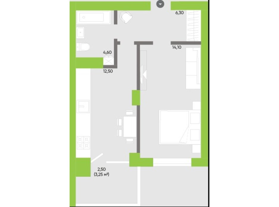Планування 1-кімнатної квартири в ЖК Оселя парк 40.1 м², фото 229571 Планування 1-кімнатної квартири в ЖК Оселя парк 40.1 м², фото 229571