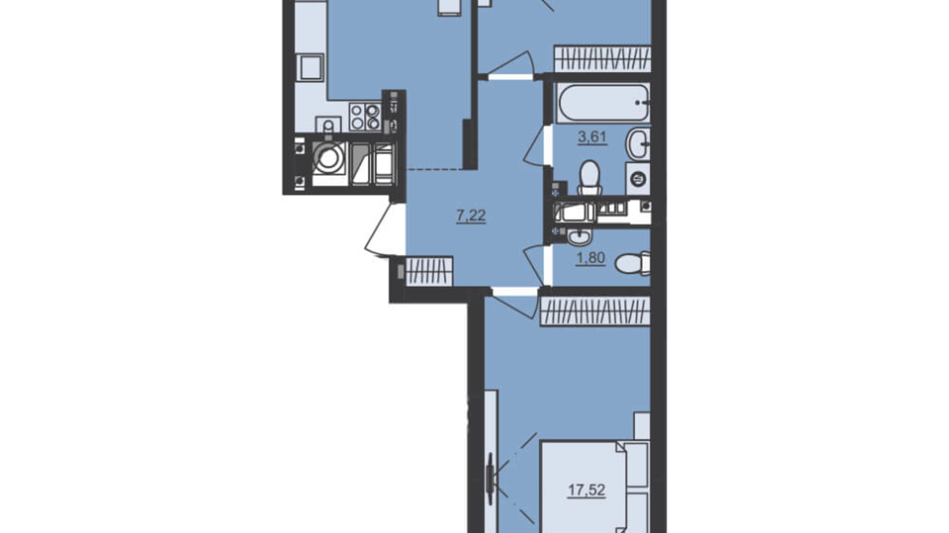 Планировка 2-комнатной квартиры в ЖК Семицвет 62.69 м², фото 229676