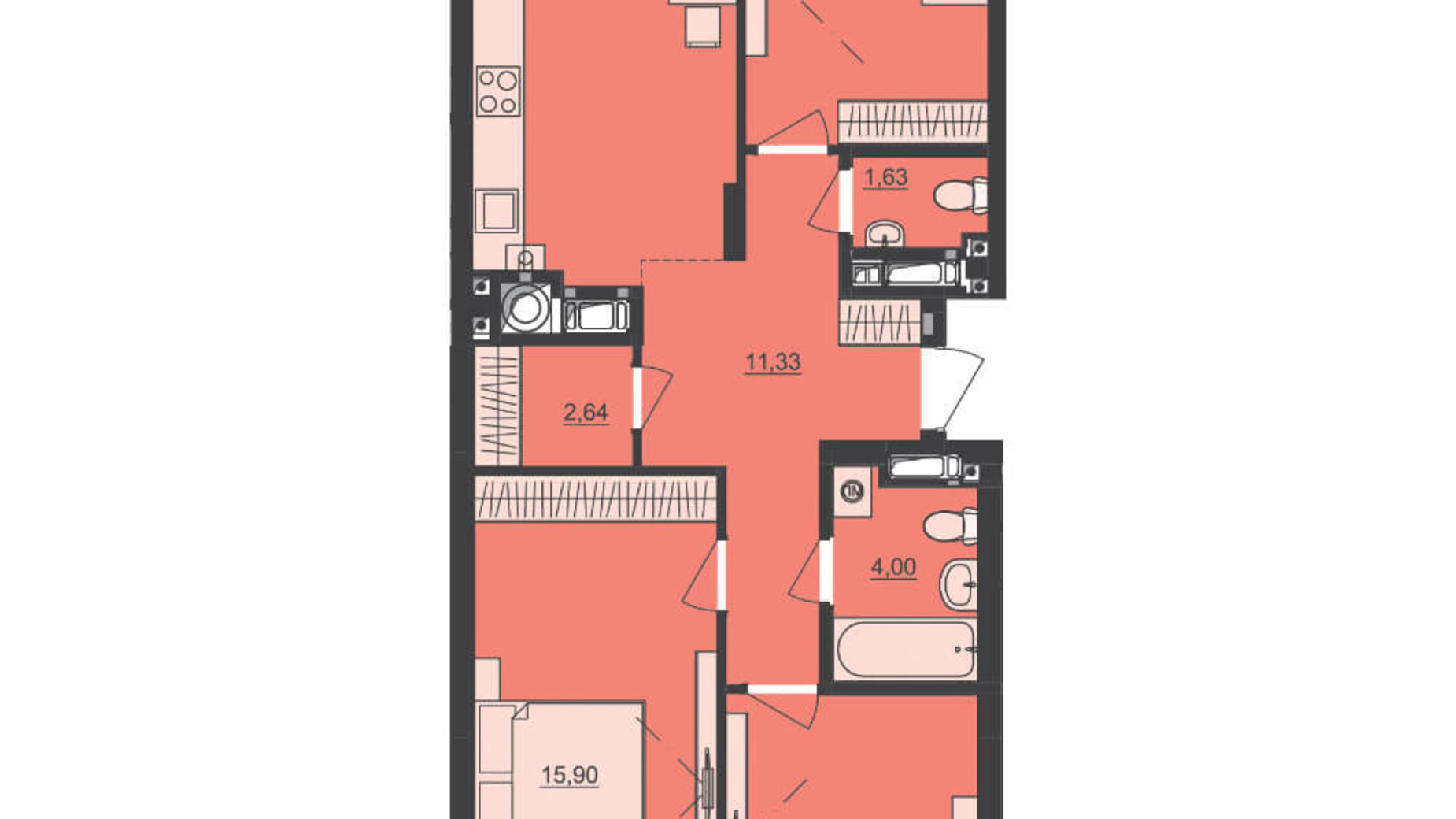 Планировка 3-комнатной квартиры в ЖК Семицвет 82.02 м², фото 229680