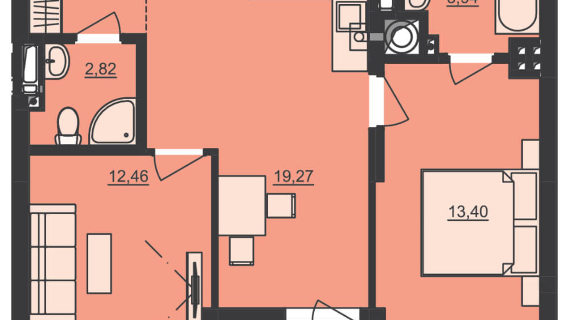 Планировка 2-комнатной квартиры в ЖК Семицвет 56.53 м², фото 229705