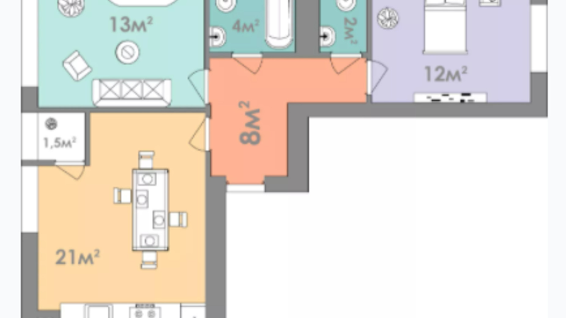 Планування 2-кімнатної квартири в ЖК Евромісто 62.5 м², фото 229756