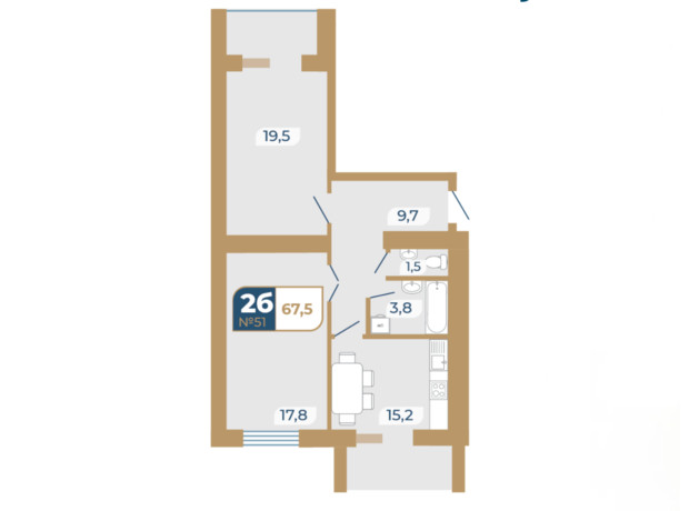 ЖК Добробуд: планировка 2-комнатной квартиры 67.5 м²