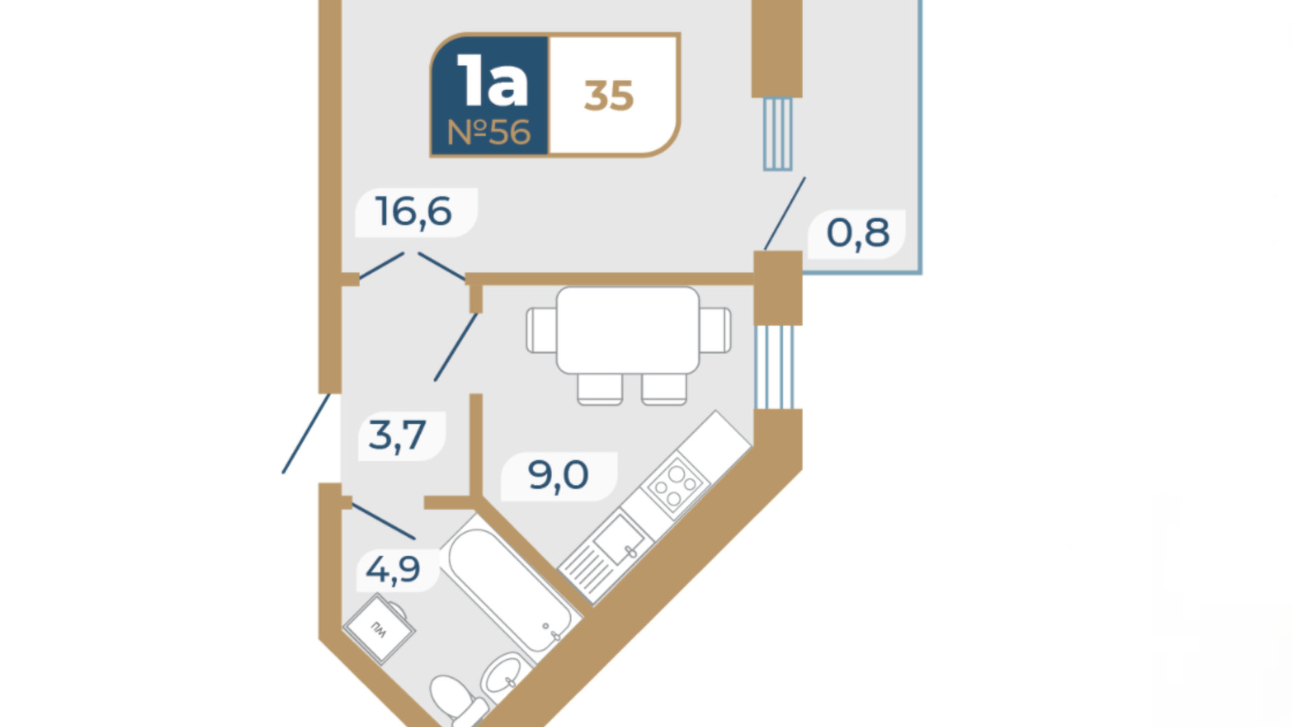 Планування 1-кімнатної квартири в ЖК Добробуд 35 м², фото 230012